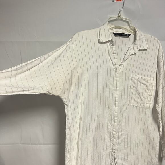 Zara Woman Striped Dolman Sleeve Metallic Shirt Size Medium - Picture 4 of 8